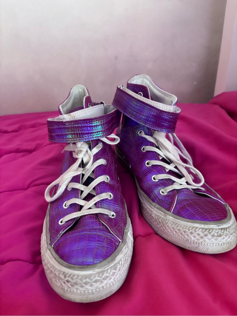 Converse Women's Iridescent Purple High-Top Sneakers with Ankle Strap